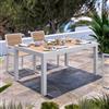 DEGHI Tavolo da giardino allungabile 160/240x100 cm in alluminio bianco con top effetto rovere - Rosaly