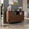 DEGHI Madia 120x76h cm in legno noce effetto parquet con 3 ante e struttura in metallo oro bronzato - Mufasa