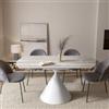 DEGHI Tavolo allungabile 150x90-150 cm meccanismo girevole con top in ceramica effetto travertino beige e base in metallo bianco - Optimus
