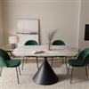 DEGHI Tavolo allungabile 150x90-150 cm meccanismo girevole con top in ceramica effetto travertino beige e base in metallo nero - Optimus