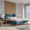 DEGHI Letto matrimoniale 160x200 cm in tessuto effetto maglia blu petrolio con gambe in legno - Guadal