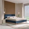DEGHI Letto matrimoniale 160x200 cm in tessuto effetto maglia blu notte con gambe in legno - Lasly