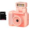 JOFUUM Fotocamera Mini SLR CMOS da 128 GB con luce flash e base di ricarica, registratore video portatile DV 1080P con schermo LCD rosa