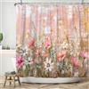 ASDCXZ Tenda da doccia con fiori vintage, 180 x 200 cm, retro rosa, pittura a olio, bianco, rosa, verde, foglie, bagno, lavabile, in poliestere, impermeabile, per vasca da bagno con 12 ganci