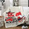 Loussiesd Coperta in pile giapponese Ukiyoe, matrimoniale, 152 x 203 cm, marrone, poliestere/sherpa, calda, reversibile, isolamento multistrato, perfetta per divano, letto, campeggio, regalo