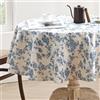 Aoztio Tovaglia Rotonda con Stampa Floreale Rustica 120cm, tovaglia Decorativa in Cotone Lino Lavabile in Lavatrice, copritavolo Vintage per Uso Quotidiano - Fiore Blu, Rotonda 120cm