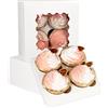 Gcardist Set di 12 scatole per cupcake pop-up automatiche con finestra - Bianche - 16 x 16 x 7,6 cm - Scatole da forno per porta-cupcake