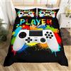 Homemissing Set di biancheria da letto per ragazzi ragazzi ragazzi ragazze arcobaleno Tie Dye Gaming Comforter Cover colorato Videogiochi Controller Copripiumino Biancheria da letto e lino singolo 2 pezzi
