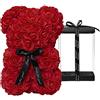 DuHouse Rose Bear Rose Teddy Bear Flower Gift Black Box per San Valentino Anniversario Festa della Mamma Natale, Compleanni Bridal Showers Completamente realizzato a mano 25,5 cm (Rosso)