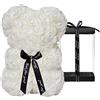 DuHouse Rose Bear Rose Teddy Bear Flower Gift Black Box per San Valentino Anniversario Festa della Mamma Natale, Compleanni Bridal Showers Completamente realizzato a mano 25,4 cm (Bianco)