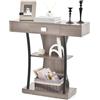 GIANTEX Tavolo consolle in legno vintage, tavolo d'ingresso con cassetti e 2 ripiani, industriale con telaio in metallo, tavolino sottile con protezione antiribaltamento, 91 x 30 x 88 cm (grigio)