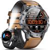 ESFOE Smartwatch Uomo Militare con Torcia LED,1.43 AMOLED Orologio Smartwatch Uomo con 500mAh 5ATM Impermeabile, 110+ Modalità Sportive Fitness Tracker Smart Watch con Chiamate Whatsapp Pelle Marrone