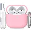 R-fun Custodia per Airpods 4, custodia morbida in silicone con portachiavi, copertura protettiva completa compatibile con Airpods 4th di Apple, Rosa