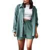 Generico Completo Donna Elegante 2 Pezzi in Lino Estivo Camicia a Maniche Lunghe e Pantaloncini Set Tuta Casual Completi Sportivo Camicie con Bottoni e Vita Alta Pantaloncini con Coulisse (01-White, L)