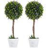 HOMCOM Set 2 Piante Finte da Interno e Esterno, Piante Artificiali a Sfera con Fiori di Lavanda e Vaso con Muschio e Cemento Incluso, Piante Verdi Decorative in PE e PP, Ø24x60 cm