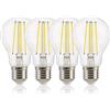 FLSNT Lampadina E27 LED Filamento Edison 4000K Bianco Freddo, 7W (Equivalente 60W), A60, 806LM, Vetro Trasparente, Non Dimmerabile - 4 Pezzi