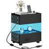 YITAHOME Comodino a 2 cassetti Comodino sospeso con barra luminosa a LED a 7 colori Tavolino con accenti moderni con vetro temperato smerigliato per camera da letto Soggiorno, Nero