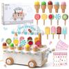 BITOYO Gelateria Giocattolo per Bambini, Giochi in Legno Carretto Gelati Giocattolo, Gelateria Cucina Giocattolo Accessori, Montessori Gioco di Ruolo Educativo Regalo per Bambini Bambina 3 4 5 6 Anni