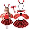 Edmirfun Costume Coccinella Bambina Set, 5 Pezzi Ladybug Costume Bambini Con Fascia Ladybug, Bacchette Magiche, Ali Ladybug e Tutu Per Carnevale Halloween Carnevale Cosplay Party