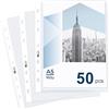 Agoer Buste Trasparenti A5, 50 Pezzi Buste Perforate Trasparenti in Plastica, 21.5 x 16.9cm Resistenti Cartelline Trasparenti Anelli A5 con Apertura Superiore per Archiviare e Conservare Documenti