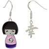 Aka Gioielli® - Orecchini Pendenti Donna in Argento 925 Smaltato a Mano e Cristalli, Bambolina Giapponese con scritta Fortuna
