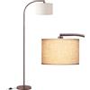 EDISHINE Lampada da terra per soggiorno, lampada ad arco con paralume in lino beige, lampada da terra Marrone da 161 cm con paralume regolabile, attacco E27 (Lampadina fornita)