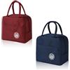 AMONENZ 2 Pezzi Borse Termiche Porta Pranzo, Rosso Vino e Blu Navy Borse Termica Pranzo, Pieghevole Borse Portapranzo, per Ufficio, Campeggio, Viaggio