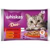 WHISKAS Adult in bustina 4x85g Alimento umido per gatti bocconcini in gelatina con manzo e pollame, agnello e anatra