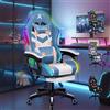ALFORDSON Sedia Gaming Massaggiante con Luci LED,Sedia Ergonomica Gamer per Ufficio Domestico,Poltrona Scrivania con Poggiapiedi,Schienale Regolabile 90-150°,Portata 180KG, Tessuto(Blu e bianca)