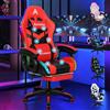 ALFORDSON Sedia Gaming Massaggiante con Luci LED,Sedia Ergonomica Gamer per Ufficio Domestico,Poltrona Scrivania con Poggiapiedi,Schienale Regolabile 90-150°,Portata 180KG, Similpelle(Rossa)