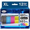 Jagute 603XL Cartucce 603 Compatibili per Epson 603 XL Multipack per Expression Home XP-2100 XP-3100 XP-4100 Workforce WF-2810 XP-2105 XP-2150 XP-3105 XP-3150 XP-4105 XP-4150 WF-2830 WF-2850 (12-Pack)