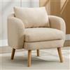 VIPhome Poltroncina da Salotto Moderna in Velluto Teddy con Cuscino e Piedi in Legno, Poltrona Relax per Camera da letto, Carico 150 kg, Beige | Aosom Italy