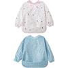 Little Dimsum Bavaglini Manica Lunga Bavaglini con Maniche Impermeabile 2 Pezzi Unisex per Bambini Piccoli Da 6 mesi a 3 anni bambino（leaf&flower）