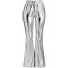 XDGBGFN Pantaloni da donna metallici, lucidi, elasticizzati, metallici, brillanti, in tinta unita, sottili, argento, XL