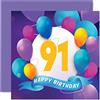 Stuff4 Biglietto di auguri il 91° compleanno uomini e donne festa con palloncino 91 anni uomo donna nonno nonna nonna nonna nonna tata mamma papà 145mm