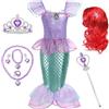 Qunkun Costume da sirena, da principessa, 120 cm, con pinna da sirena, con parrucca, bracciale, coppia di orecchini, collana, bacchetta magica, fascia per capelli, per cosplay party (120)