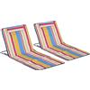 Outsunny Set 2 Sdraio da Spiaggia Pieghevoli con Schienale Regolabile e Poggiatesta, 53x124x35-45 cm, Multicolore