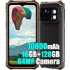 HOTWAV Cyber 13 4G Rugged Smartphone 2025, 16GB+128GB+2TB, 6.6 HD+ 90Hz, 64MP AI Fotocamera, 10800mAh Batteria, Android 14 Cellulare Impermeabile, Torcia Elettrica da 150LM, IP68/NFC/GPS, Arancia