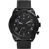 Fossil Orologio Bronson da uomo, Movimento cronografo al quarzo con cinturino in pelle o acciaio inossidabile, Nero E Grigio, 50 mm