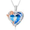 enjoylifecreative Collana con cuore a forma di fiore di rosa con iniziale M collana con lettera dell'alfabeto in argento sterling 925 ciondolo con cristallo a forma di cuore con iniziale, regalo per mamma e figlia