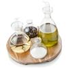 BRANDANI Menage Set 4 Pezzi Vetro Supporto Acacia Oliera Acetiera