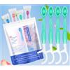 Vonmerie Confezione da 10 spazzolini da denti monouso con dentifricio, 5 in 1 (pre-legati, filo interdentale, raschietto per lingua, respiro fresco, stuzzicadenti), mini spazzolino da denti