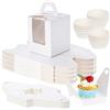 Fippy 50 Pezzi Scatole per Cupcake Singoli con 100 Pirottini di Carta, Scatole per muffin Piccole con Finestra Trasparente e Manico, Scatole per Cupcake Ingrosso per Torte Biscotti Bessert, bianco