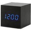ThreeH Sveglia digitale a LED portatile, mini orologio silenzioso con semplice minimalista campana in legno di baia temperatura calendario attivazione vocale per casa ufficio viaggio AC10 Black_Blue