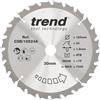 Trend Lama sega circolare 185mm 24T TCT foro 20mm per accu | Finitura media TCT: taglio 1,8mm, gancio +15°, 24 denti e foro 20mm per seghe circolari 185mm a batteria.