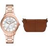Fossil Donna Orologio in Acciaio Inossidabile Oro Rosa Raquel e Borsa Jolie Marrone, Set