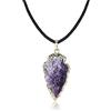 COAI Collana Pendente da Donna con Ciondolo Amuleto Punta di Freccia in Ametista Sfaccettato, Laccio in Pelle
