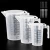 JRSHIRLEYLTD Set di 3 bicchieri graduati da 100 ml, 250 ml, 500 ml, in plastica trasparente, misurino con coperchio, 3 pipette da 3 ml, 3 bastoncini per mescolare, cucina, cottura e cottura