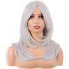MapofBeauty 20 Pollice/50 cm Lungo Layered Con Frange Lisci Sintetico Fibra Shoulder Lunghezza Capelli per Quotidiano Parrucche (Argento)