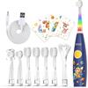 Seago Spazzolino Elettrico per Bambini con 8 Testine Morbide, LED Colorato, Timer 2 Minuti, Ricaricabile, 60 Giorni di Autonomia, Con Adesivi e Spazzolino per Lingua, Adatto 0-6 Anni SG-2159 Blu